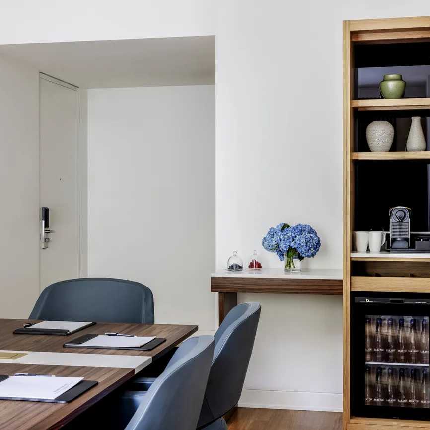 Boardroom Suite work desk and bookshelf nook