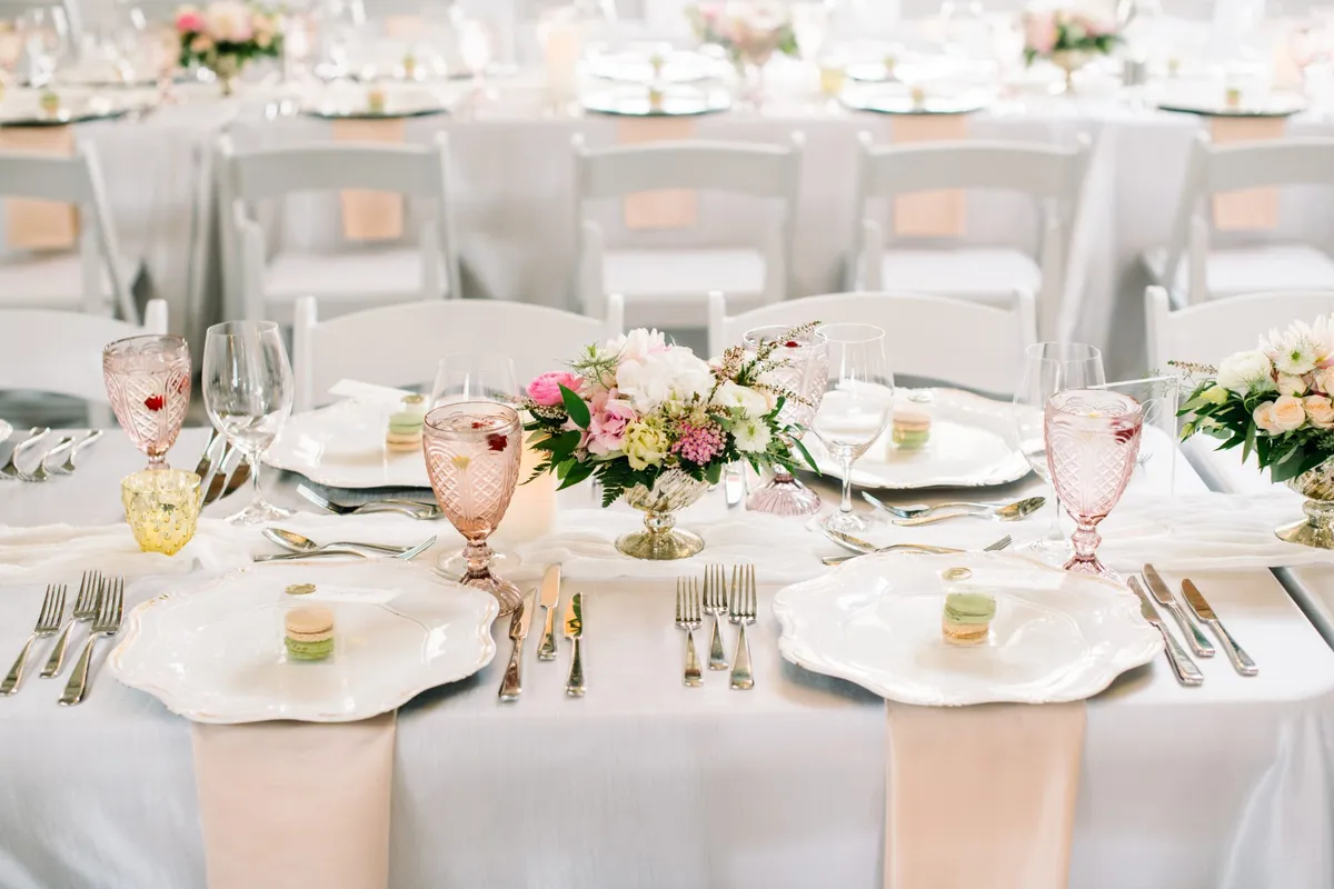 Wedding reception table setting, alternate view